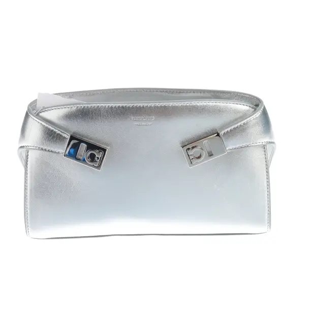 Clutch, in Silber, Leder, Salvatore Ferragamo