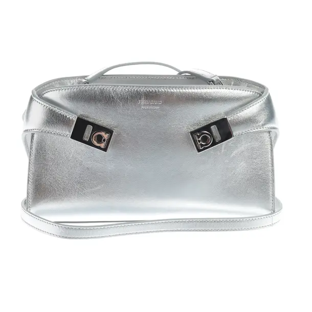 Shoulder Bag, in Silver, Leather, Salvatore Ferragamo