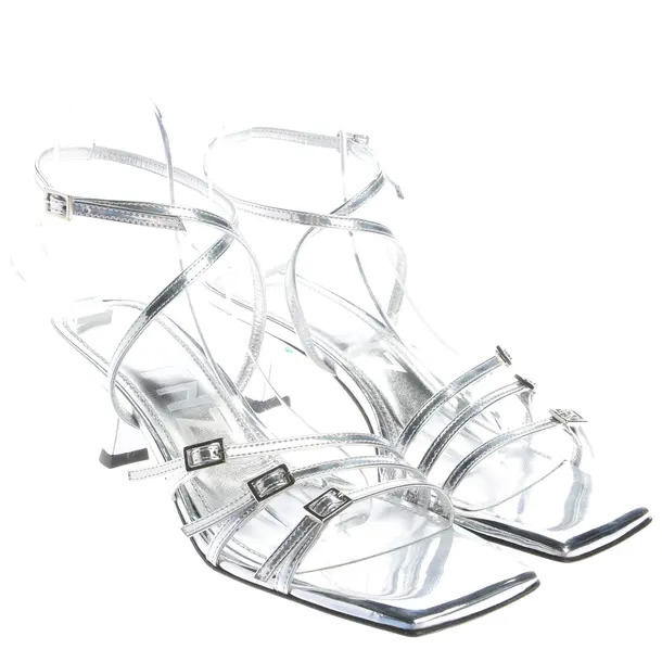 Heeled Sandals, in Silver, Souliers Martinez