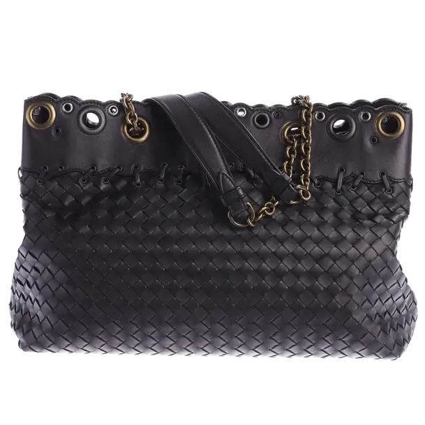 Schultertasche, in Dunkelbraun, Leder, Bottega Veneta