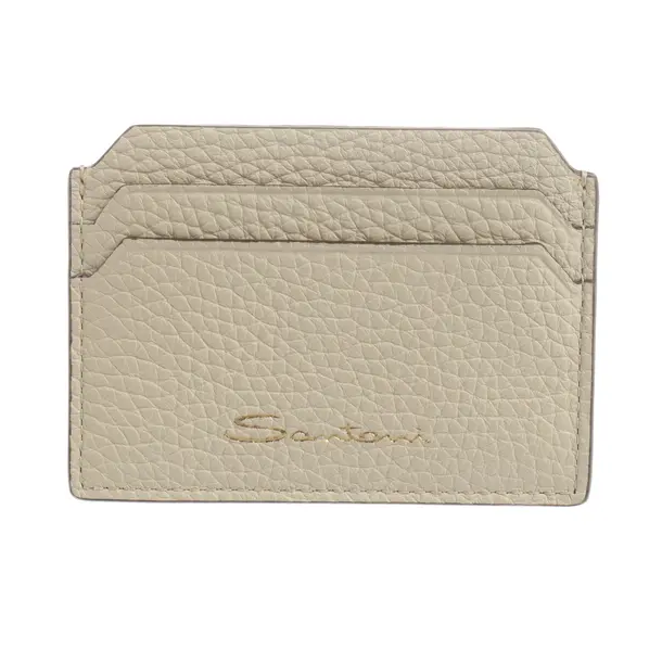 Card Holder, in Beige, Leather, Santoni