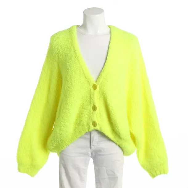 Strickjacke, in Neon Gelb, Wolle, American Vintage