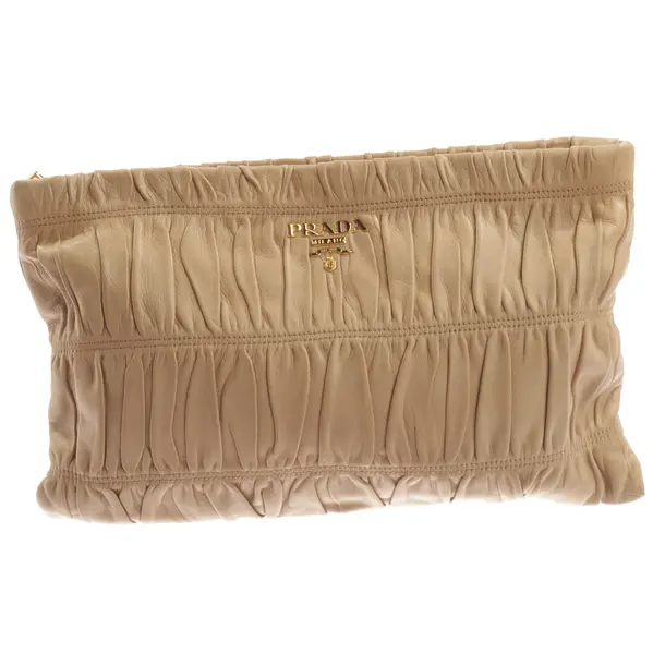 Clutch Bag, in Light Brown, Leather, Prada