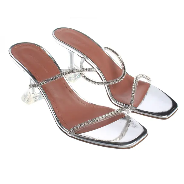 Sandaletten, in Silber, Amina Muaddi