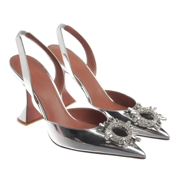Slingbacks, in Silber, Amina Muaddi