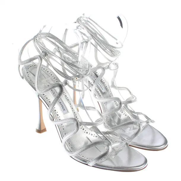 Sandaletten, in Silber, Manolo Blahnik