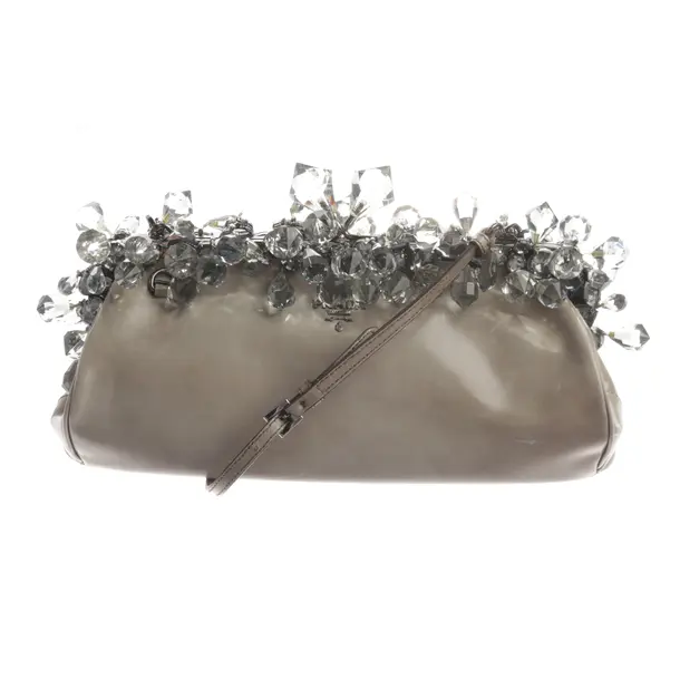 Clutch, in Grau, Leder, Prada