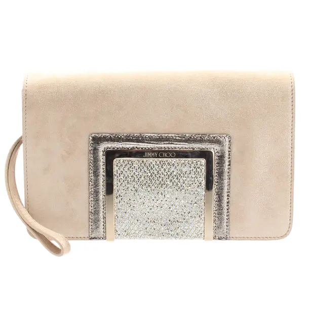 Clutch, in Beige, Leder, Jimmy Choo