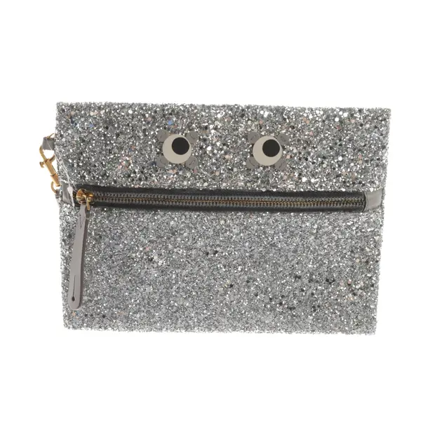 Pochette, in Silber, Leder, Anya Hindmarch
