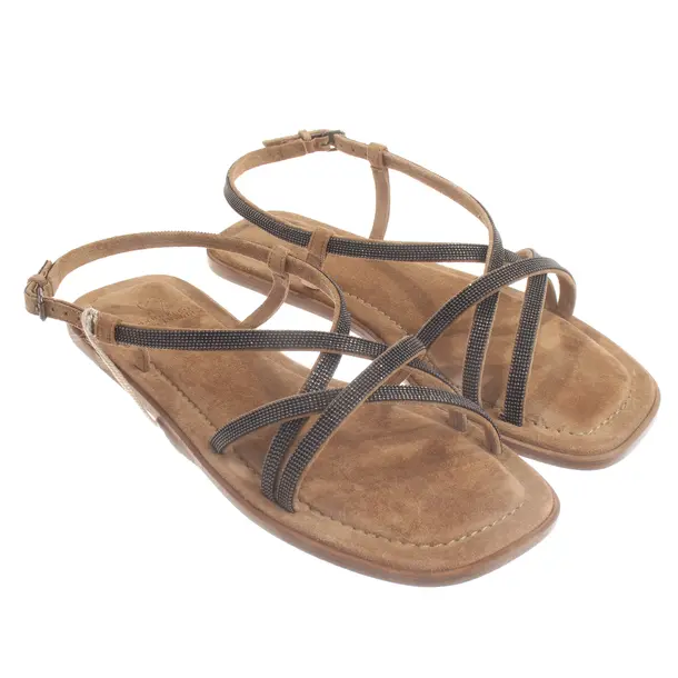 Strappy Sandals, in Light Brown, Brunello Cucinelli