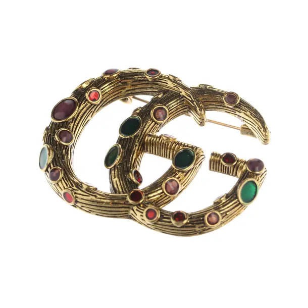 Brosche, in Mehrfarbig, Metall (metallisch, metallisiert), Gucci