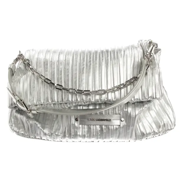 Schultertasche, in Silber, Leder, Karl Lagerfeld