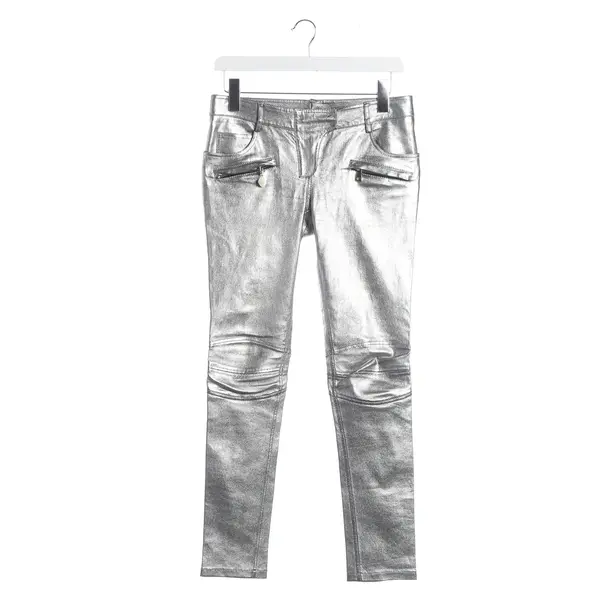 Hose, in Silber, Leder, Balmain