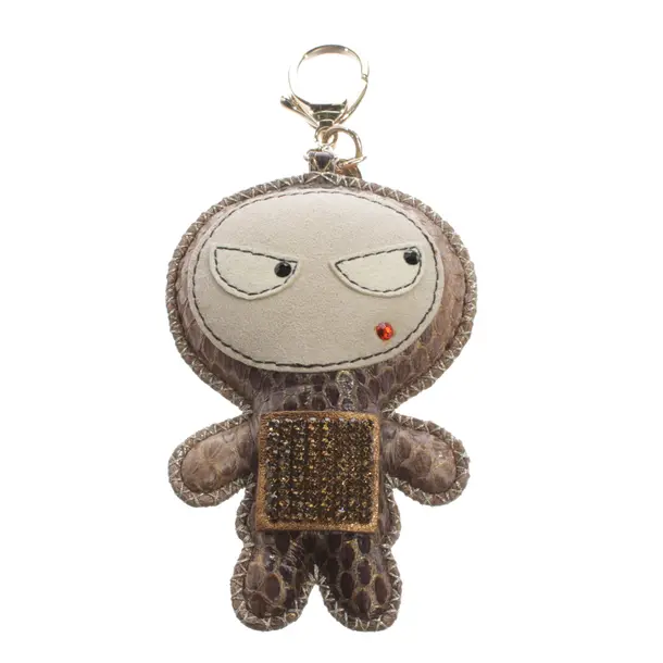 Schlüsselanhänger, in Braun, Leder, Swarovski