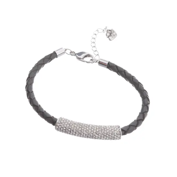 Bracelet, in Gray, Leather, Swarovski