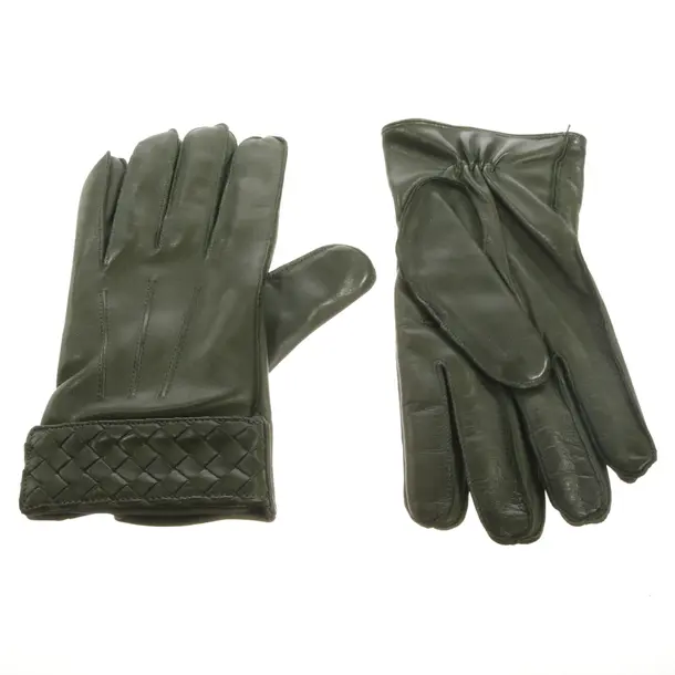 Leather Gloves, in Green, Leather, Bottega Veneta