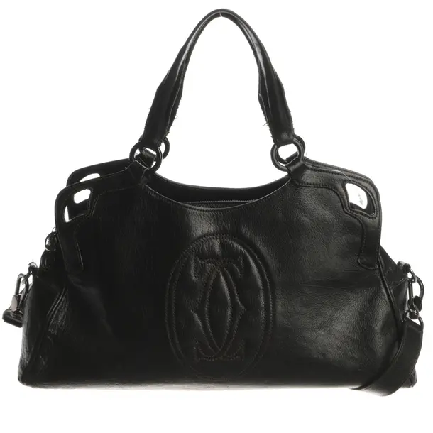 Handtasche, in Schwarz, Leder, Cartier