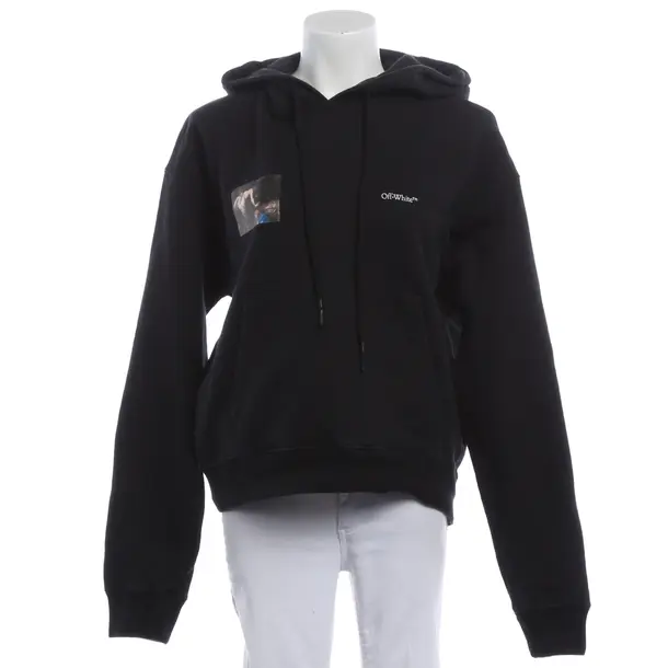 Felpa con cappuccio, in Nero, Cotone, Bianco sporco