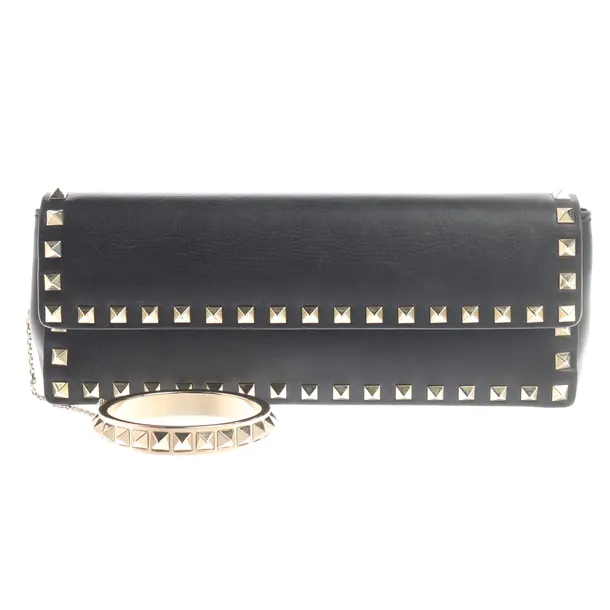 Clutch Bag, in Black, Leather, Valentino
