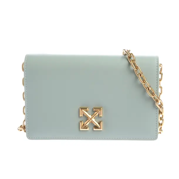 Schultertasche, in Hellgrün, Leder, Off-White