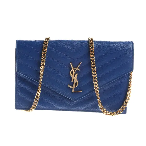 Wallet on Chain, in Blue, Leather, Saint Laurent
