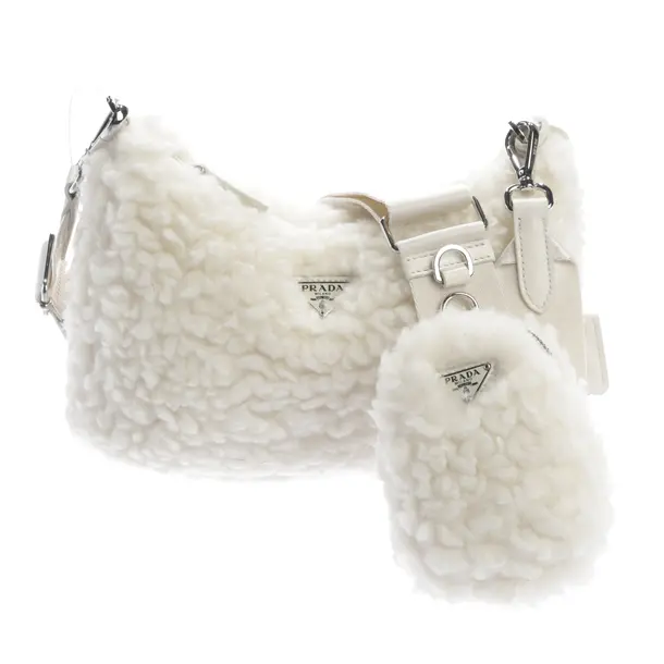 Schultertasche, in Beige, Baumwolle, Prada