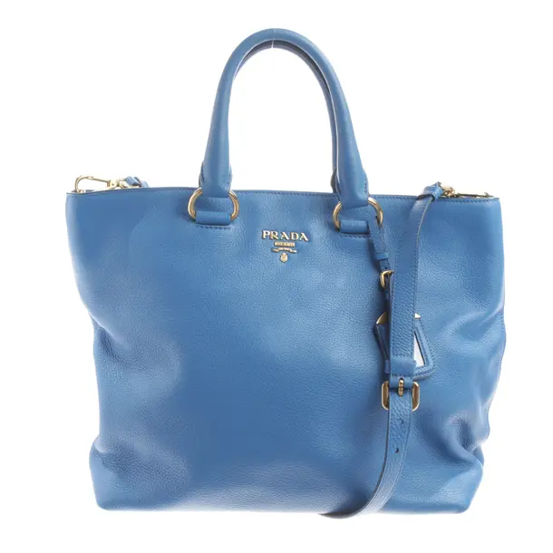 Shopper Bag, in Blue, Leather, Prada