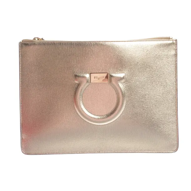 Clutch Bag, in Gold, Leather, Salvatore Ferragamo