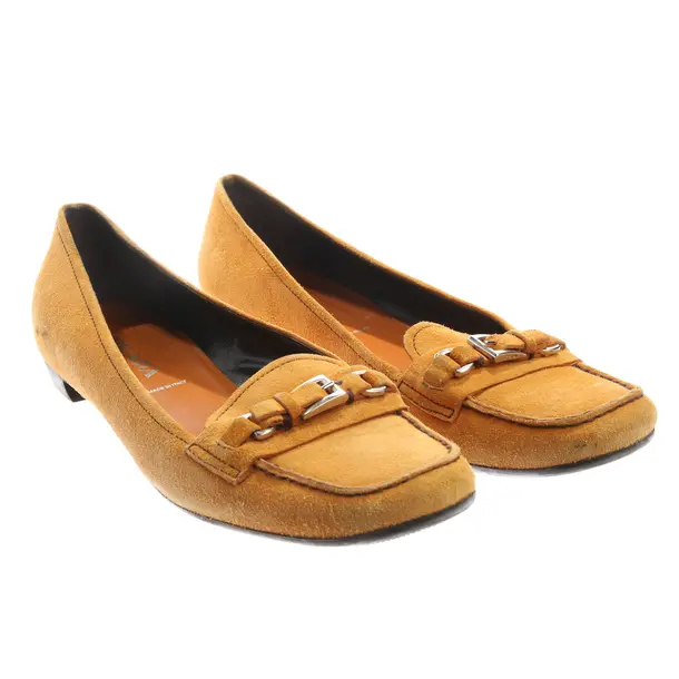 Loafers in Orange, , Prada