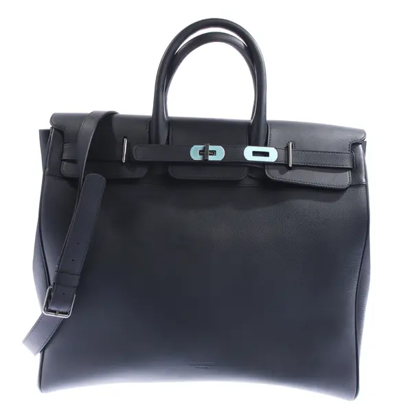 Duffle Bag in Black, Leather, Giorgio Armani