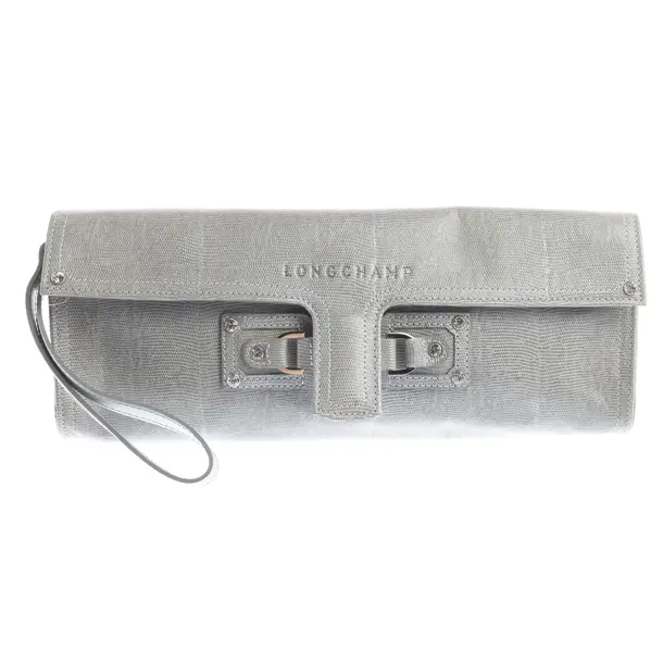Clutch, in Grau, Leder, Longchamp