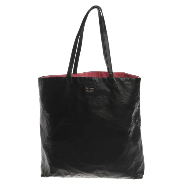 Shopper Bag, in Black, Leather, Prada