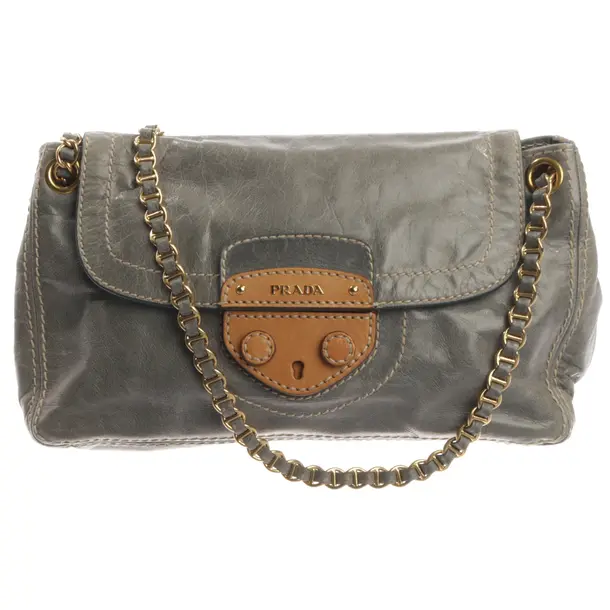 Schultertasche, in Grau, Leder, Prada