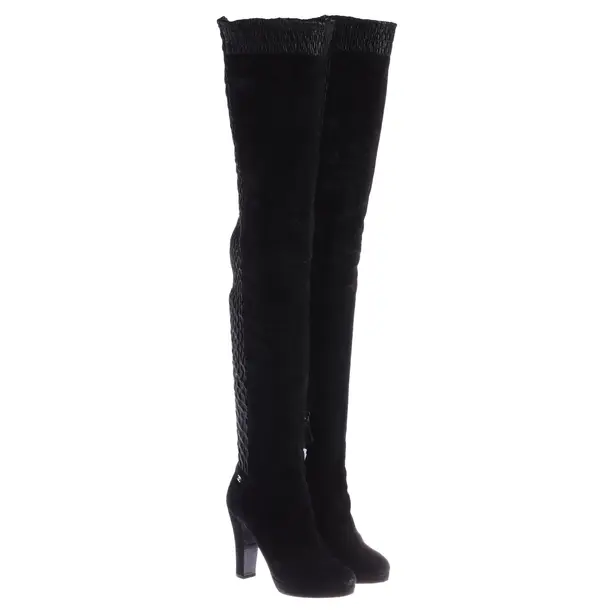 Overkneestiefel, in Schwarz, Chanel
