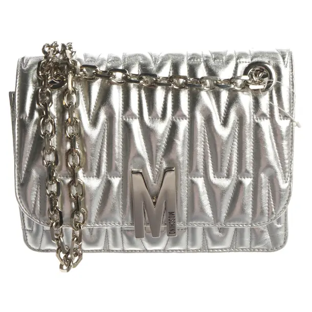 Shoulder Bag, in Silver, Leather, Moschino
