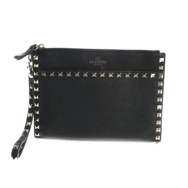 Clutch Bag, in Black, Leather, Valentino