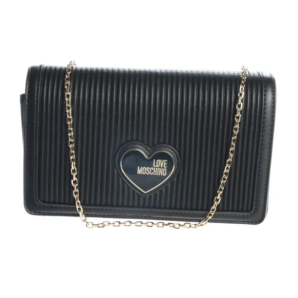 Shoulder Bag, in Black, Leather, Love Moschino