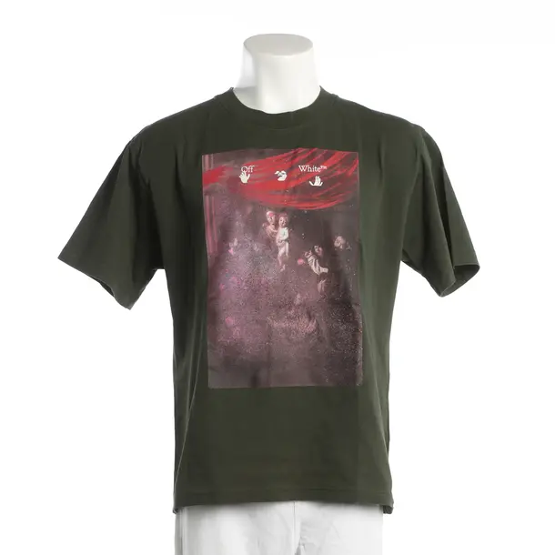 T-Shirt, in Dark Green, Cotton, Off-White