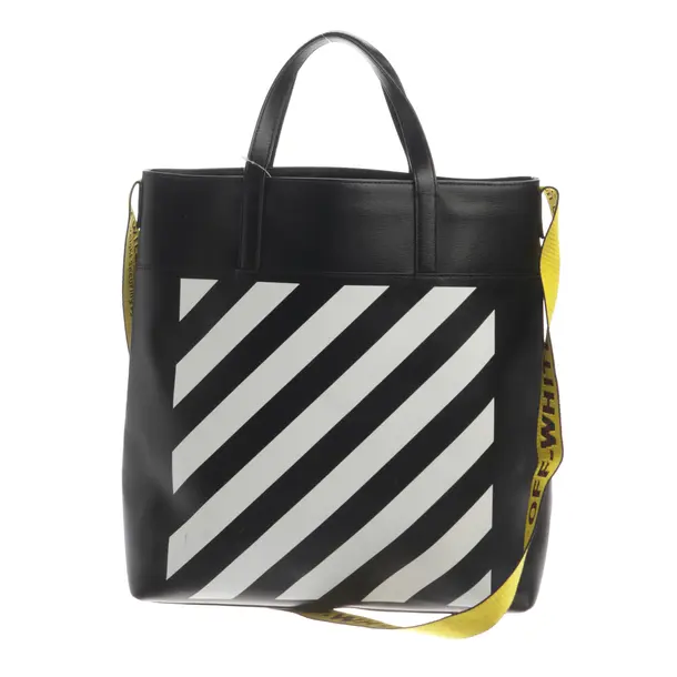 Shopper, in Nero, Poliuretano, Bianco sporco