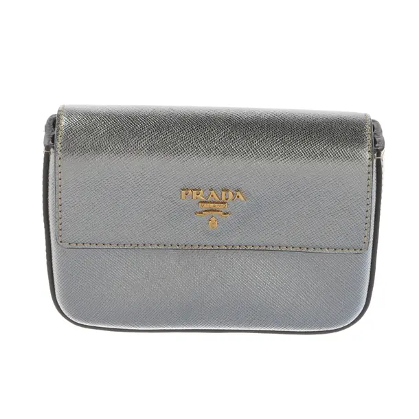 Clutch Bag, in Silver, Leather, Prada