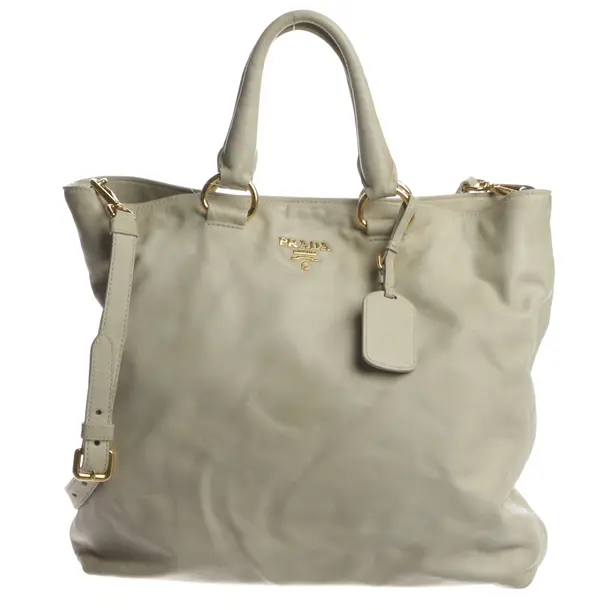 Shopper Bag, in Beige, Leather, Prada
