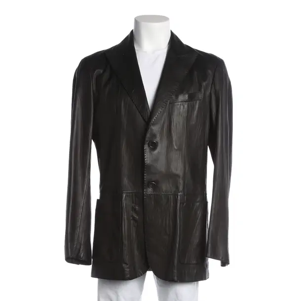 Blazer, in Black, Leather, Armani Collezioni
