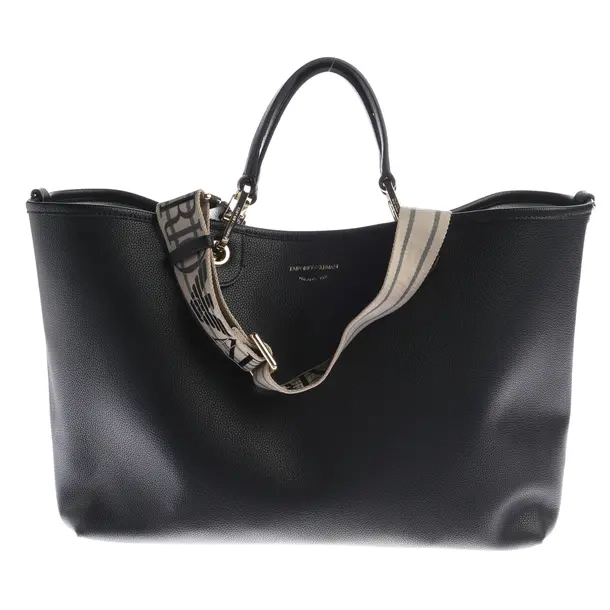 Shopper Bag, in Black, Leather, Emporio Armani