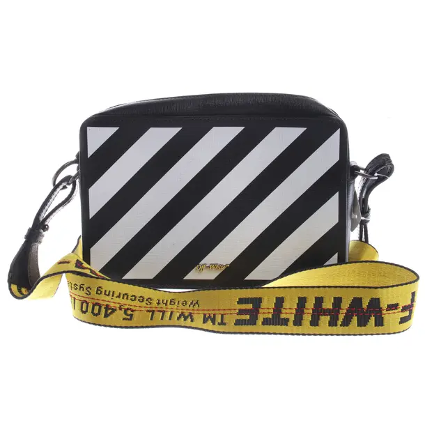 Umhängetasche in Schwarz, Leder, Off-White