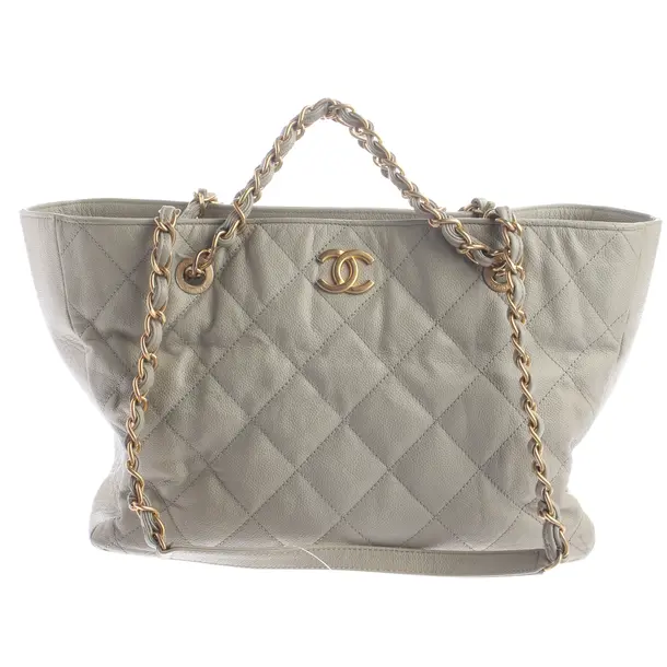 Schultertasche, in Hellgrau, Leder, Chanel