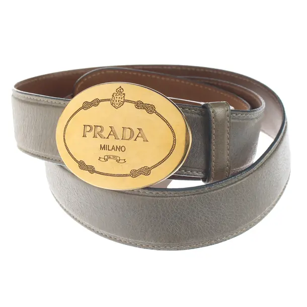 Belt, in Gray, Leather, Prada