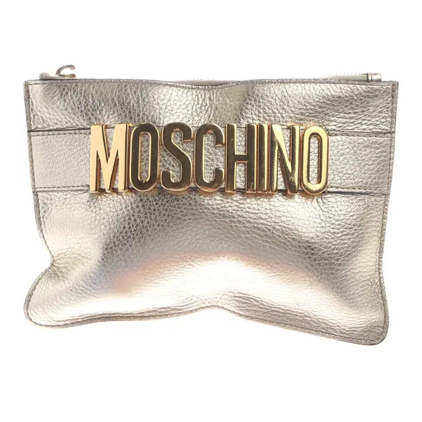 Clutch, in Gold, Polyvinyl, Moschino