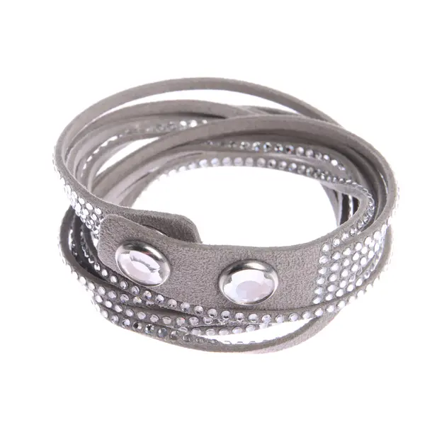 Bracelet in Gray, Leather, Swarovski