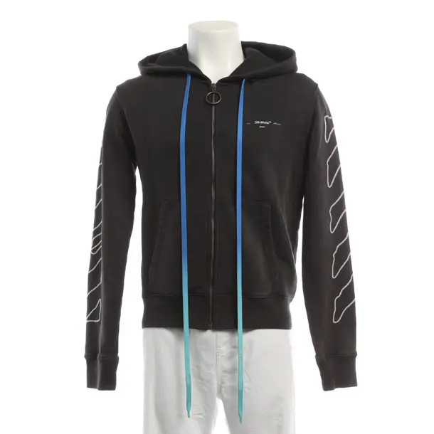 Zip-Up Hoodie, in Black, Cotton, Off-White