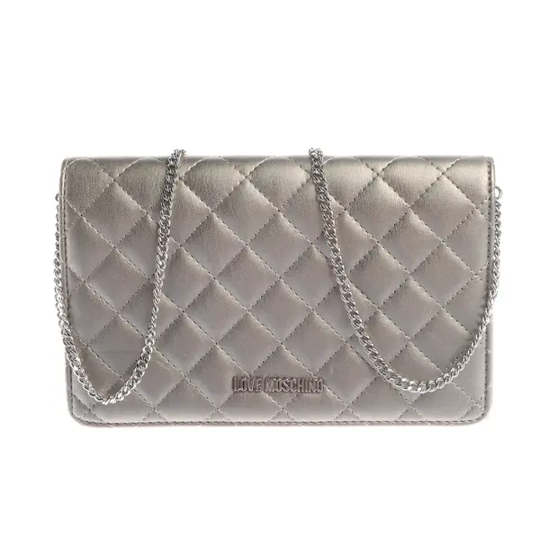 Schultertasche, in Hellgrau, Leder, Love Moschino